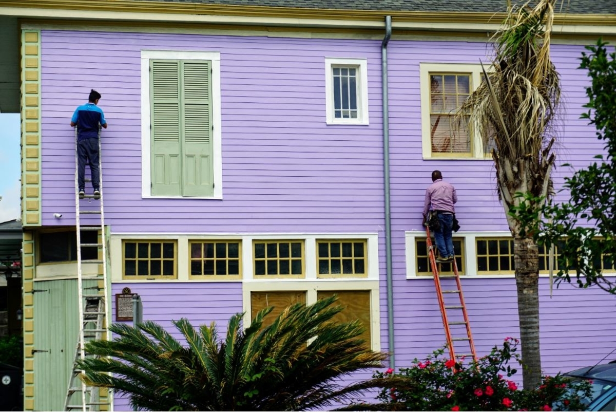 Exterior Wall Material on a home painted in purple