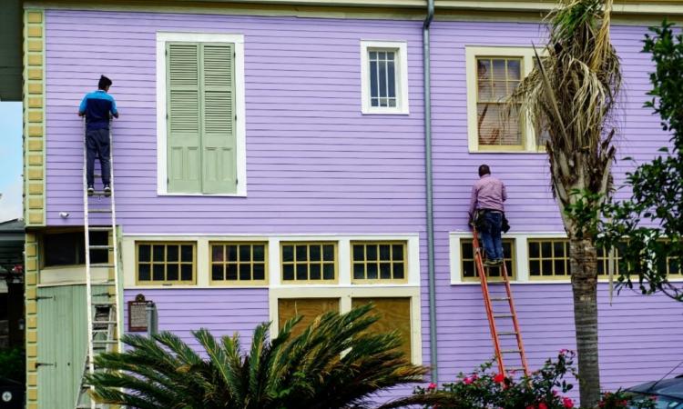 Exterior Wall Material on a home painted in purple