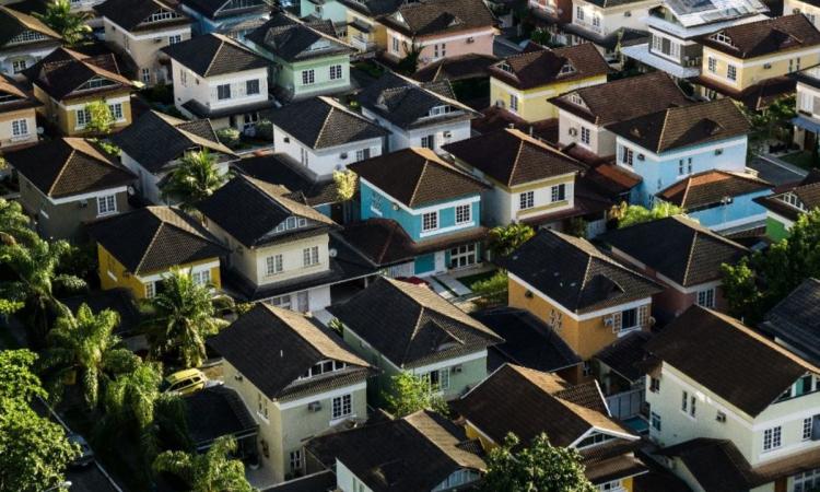 Neighborhood with a row of homes